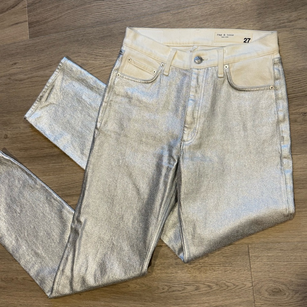 rag & bone Metallic Silver Straight-Leg Jeans